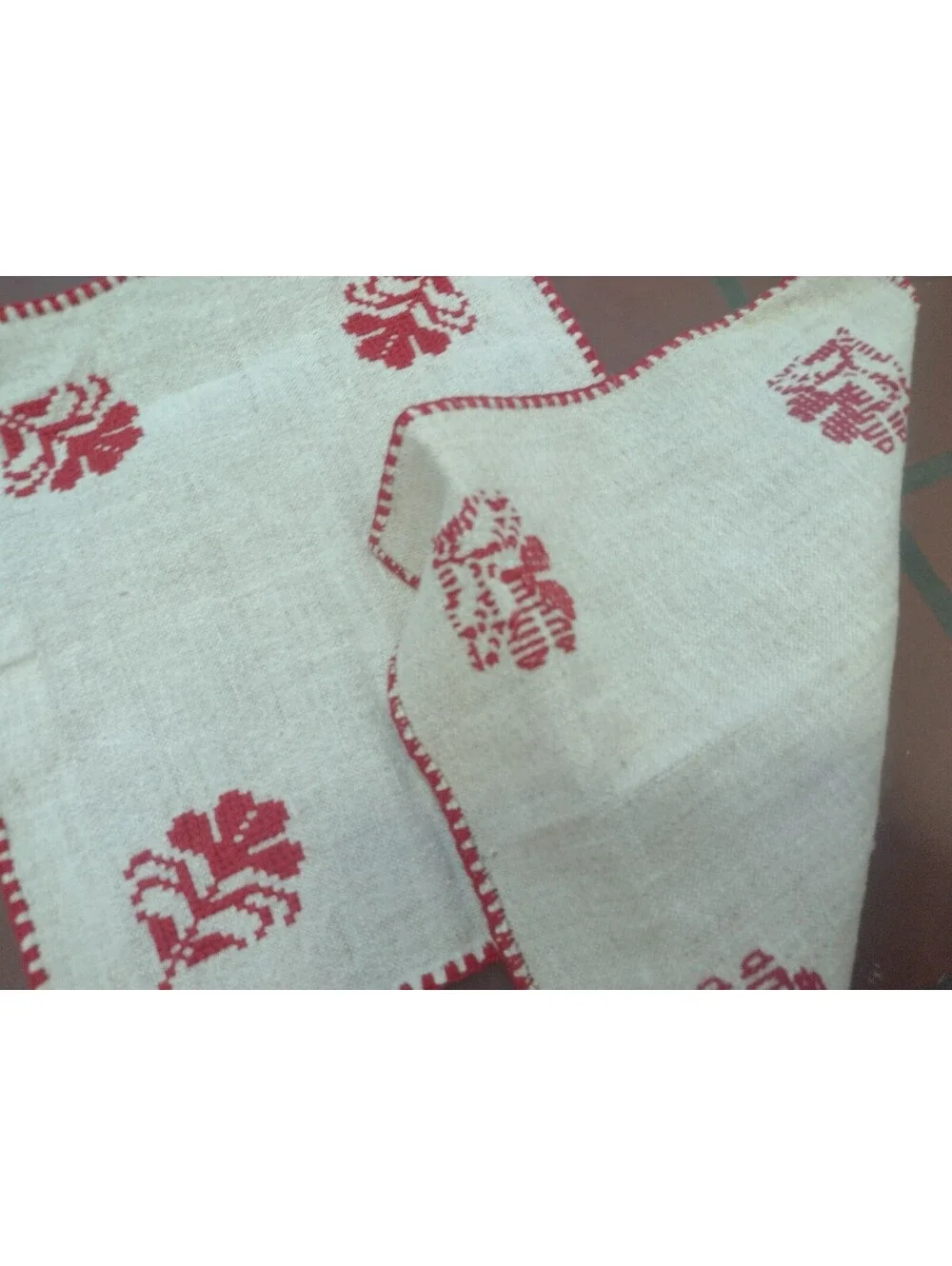 Vintage Folk Art Embroidered Linen Textile Lot Redwork Table Linens Pillow